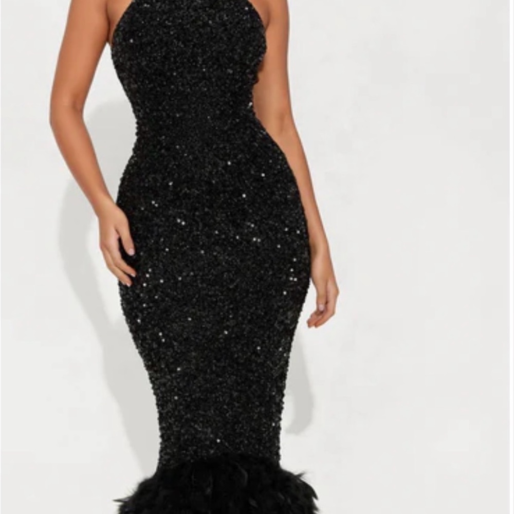 Fashion Nova Strapless Black Glitter Dress